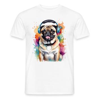 Carlin Casque Chien Coloré Drôle Animal Design Imprimer - T-shirt homme - blanc - Devant - AI Model Male 178 dark (178cm)
