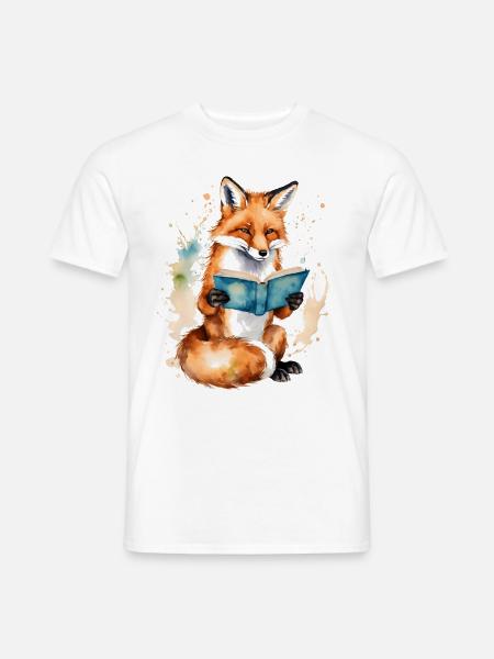 Fuchs Lesen Buch Bunt Tier Design Print - Männer T-Shirt - Weiß