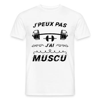 J peux pas j ai muscu - T-shirt homme - blanc - Devant - AI Model Male 178 dark (178cm)