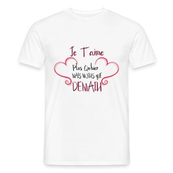 Je t’aime plus qu’hier mais moins que demain - T-shirt homme - blanc - Devant - AI Model Male 178 dark (178cm)