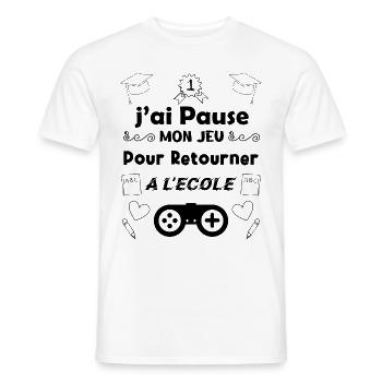 J’ai pausé mon jeu pour retourner à l’école. - T-shirt homme - blanc - Devant - AI Model Male 178 dark (178cm)