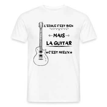 l'école c'est bien mais la guitar c'est mieux - T-shirt homme - blanc - Devant - AI Model Male 178 dark (178cm)