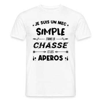 Je Suis Un Mec Simple - Chasse Et Apéros. - T-shirt homme - blanc - Devant - AI Model Male 178 dark (178cm)