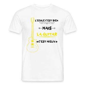 l'école c'est bien mais la guitar c'est mieux - T-shirt homme - blanc - Devant - AI Model Male 178 dark (178cm)
