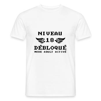 Niveau 18 Débloqué mode adult activé - T-shirt homme - blanc - Devant - AI Model Male 178 dark (178cm)