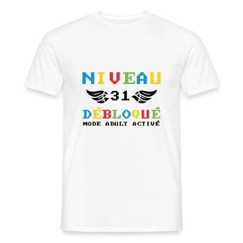 Niveau 31 Débloqué mode adult activé - T-shirt homme - blanc - Devant - AI Model Male 178 dark (178cm)