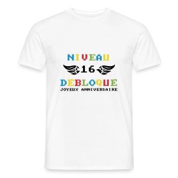 Niveau 16 Débloqué joyeux anniversaire - T-shirt homme - blanc - Devant - AI Model Male 178 dark (178cm)