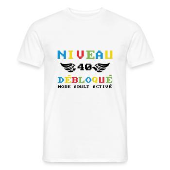 Niveau 40 débloqué mode adult activé - T-shirt homme - blanc - Devant - AI Model Male 178 dark (178cm)