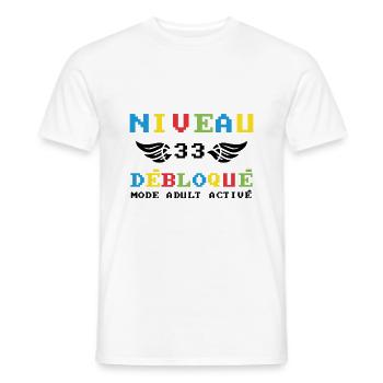 Niveau 33 Débloqué mode adult activé - T-shirt homme - blanc - Devant - AI Model Male 178 dark (178cm)