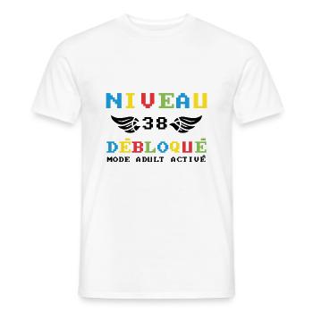 Niveau 38 Débloqué. mode adult activé - T-shirt homme - blanc - Devant - AI Model Male 178 dark (178cm)