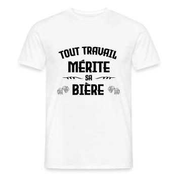 tout travail mérite sa bière,alcool,humour,drôle - T-shirt homme - blanc - Devant - AI Model Male 178 dark (178cm)