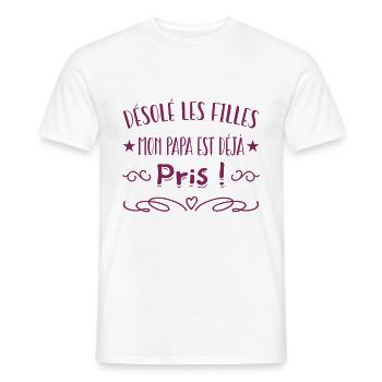 désolé les filles mon papa est déjà pris - T-shirt homme - blanc - Devant - AI Model Male 178 dark (178cm)