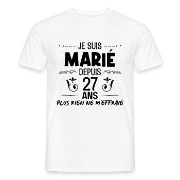 27 ans marié Mariage Mariage Dire Cadeau - T-shirt homme - blanc - Devant - AI Model Male 178 dark (178cm)