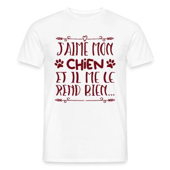 J aime mon chien - T-shirt homme - blanc - Devant - AI Model Male 178 dark (178cm)