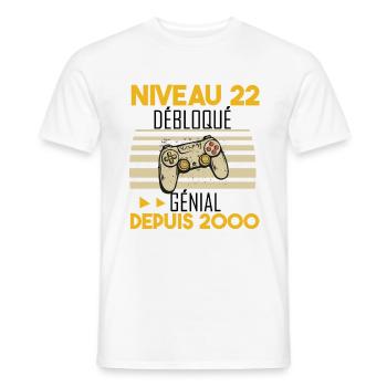 niveau 22 débloqué génial depuis 2000 - T-shirt homme - blanc - Devant - AI Model Male 178 dark (178cm)