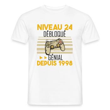niveau 24 débloqué génial depuis 1998 - T-shirt homme - blanc - Devant - AI Model Male 178 dark (178cm)