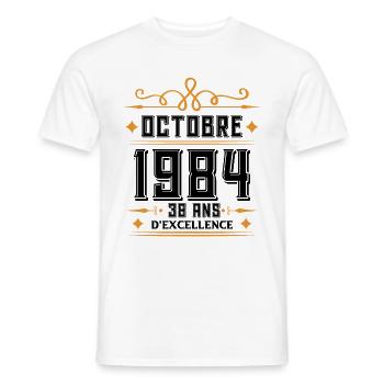 Octobre 1984 38 Ans d'excellence Anniversaire. - T-shirt homme - blanc - Devant - AI Model Male 178 dark (178cm)
