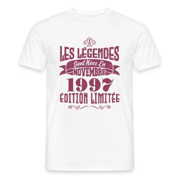 Les légendes sont nées en novembre 1997 - T-shirt homme - blanc - Devant - AI Model Male 178 dark (178cm)