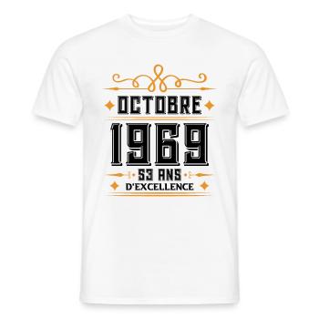 Octobre 1969 53 Ans d'excellence - T-shirt homme - blanc - Devant - AI Model Male 178 dark (178cm)