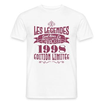 Les légendes sont nées en novembre 1998 - T-shirt homme - blanc - Devant - AI Model Male 178 dark (178cm)
