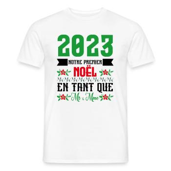 Notre premier Noël en tant que M. et Mme 2023 - T-shirt homme - blanc - Devant - AI Model Male 178 dark (178cm)