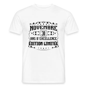 Novembre 31 Ans - Idée Cadeau Anniversaire - T-shirt homme - blanc - Devant - AI Model Male 178 dark (178cm)
