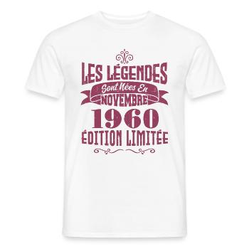 Les légendes sont nées en novembre 1960 - Annive - T-shirt homme - blanc - Devant - AI Model Male 178 dark (178cm)
