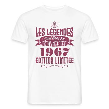 les légendes Sont Nées En Novembre 1967 . Annive - T-shirt homme - blanc - Devant - AI Model Male 178 dark (178cm)