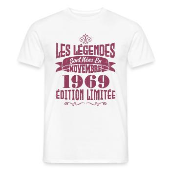 les légendes Sont Nées En Novembre 1969 . Annive - T-shirt homme - blanc - Devant - AI Model Male 178 dark (178cm)