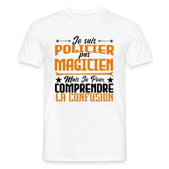 Je Suis Policier, pas Magicien - T-shirt homme - blanc - Devant - AI Model Male 178 dark (178cm)