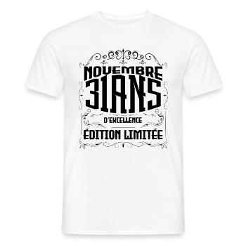 Novembre 31 Ans - idée cadeau d'Anniversaire. - T-shirt homme - blanc - Devant - AI Model Male 178 dark (178cm)
