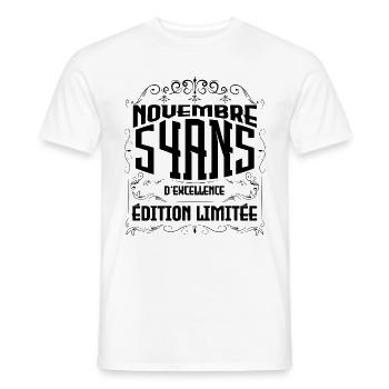 Novembre 54 Ans - idée cadeau d'Anniversaire. - T-shirt homme - blanc - Devant - AI Model Male 178 dark (178cm)