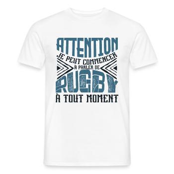 Avertissement, rugby à tout moment. - T-shirt homme - blanc - Devant - AI Model Male 178 dark (178cm)