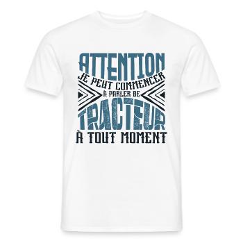 Avertissement, tracteur à tout moment. - T-shirt homme - blanc - Devant - AI Model Male 178 dark (178cm)