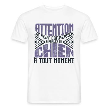 Avertissement, chien à tout moment. - T-shirt homme - blanc - Devant - AI Model Male 178 dark (178cm)