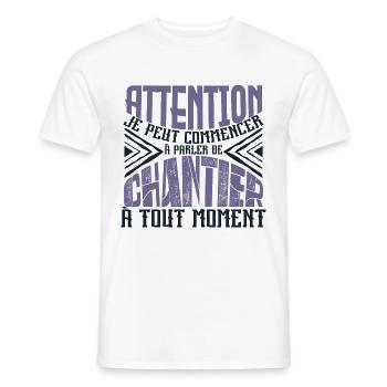 Avertissement, chantier à tout moment. - T-shirt homme - blanc - Devant - AI Model Male 178 dark (178cm)