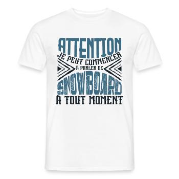 Avertissement, Snowboard à tout moment. - T-shirt homme - blanc - Devant - AI Model Male 178 dark (178cm)