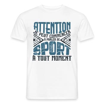 Avertissement, Sport à tout moment. - T-shirt homme - blanc - Devant - AI Model Male 178 dark (178cm)