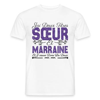 J'ai deux titres Sœur et Marraine Cadeau soeur . - T-shirt homme - blanc - Devant - AI Model Male 178 dark (178cm)