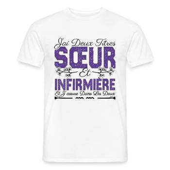 J'ai deux titres Sœur et Infirmière Cadeau soeur . - T-shirt homme - blanc - Devant - AI Model Male 178 dark (178cm)