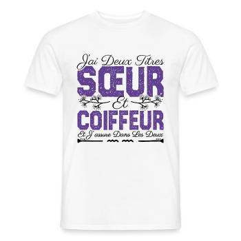 J'ai deux titres Sœur et coiffeuse Cadeau soeur. - T-shirt homme - blanc - Devant - AI Model Male 178 dark (178cm)
