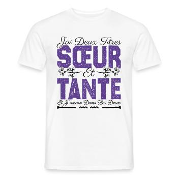 J'ai deux titres Sœur et tante. Cadeau soeur. - T-shirt homme - blanc - Devant - AI Model Male 178 dark (178cm)