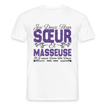 J'ai deux titres Sœur et Masseuse. Cadeau soeur. - T-shirt homme - blanc - Devant - AI Model Male 178 dark (178cm)