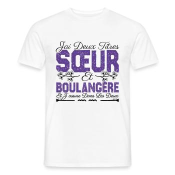 J'ai deux titres Sœur et Boulangère. Cadeau soeur. - T-shirt homme - blanc - Devant - AI Model Male 178 dark (178cm)