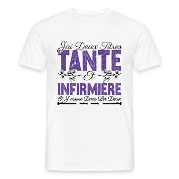 J'ai deux titres tante et Infermière. Cadeau . - T-shirt homme - blanc - Devant - AI Model Male 178 dark (178cm)
