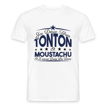 J'ai deux titres tonton et moustachu. Cadeau. - T-shirt homme - blanc - Devant - AI Model Male 178 dark (178cm)