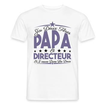 J'ai deux titres Papa et directeur, Cadeau Papa. - T-shirt homme - blanc - Devant - AI Model Male 178 dark (178cm)