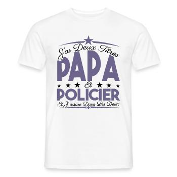 J'ai deux titres Papa et Policier, Cadeau Papa. - T-shirt homme - blanc - Devant - AI Model Male 178 dark (178cm)