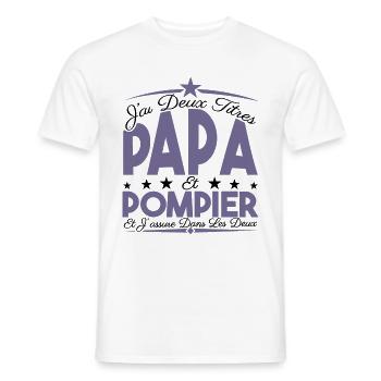 J'ai deux titres Papa et Pompier, Cadeau Papa. - T-shirt homme - blanc - Devant - AI Model Male 178 dark (178cm)