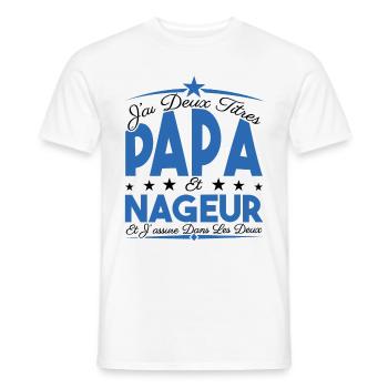 J'ai deux titres Papa et Nageur, Cadeau Papa. - T-shirt homme - blanc - Devant - AI Model Male 178 dark (178cm)